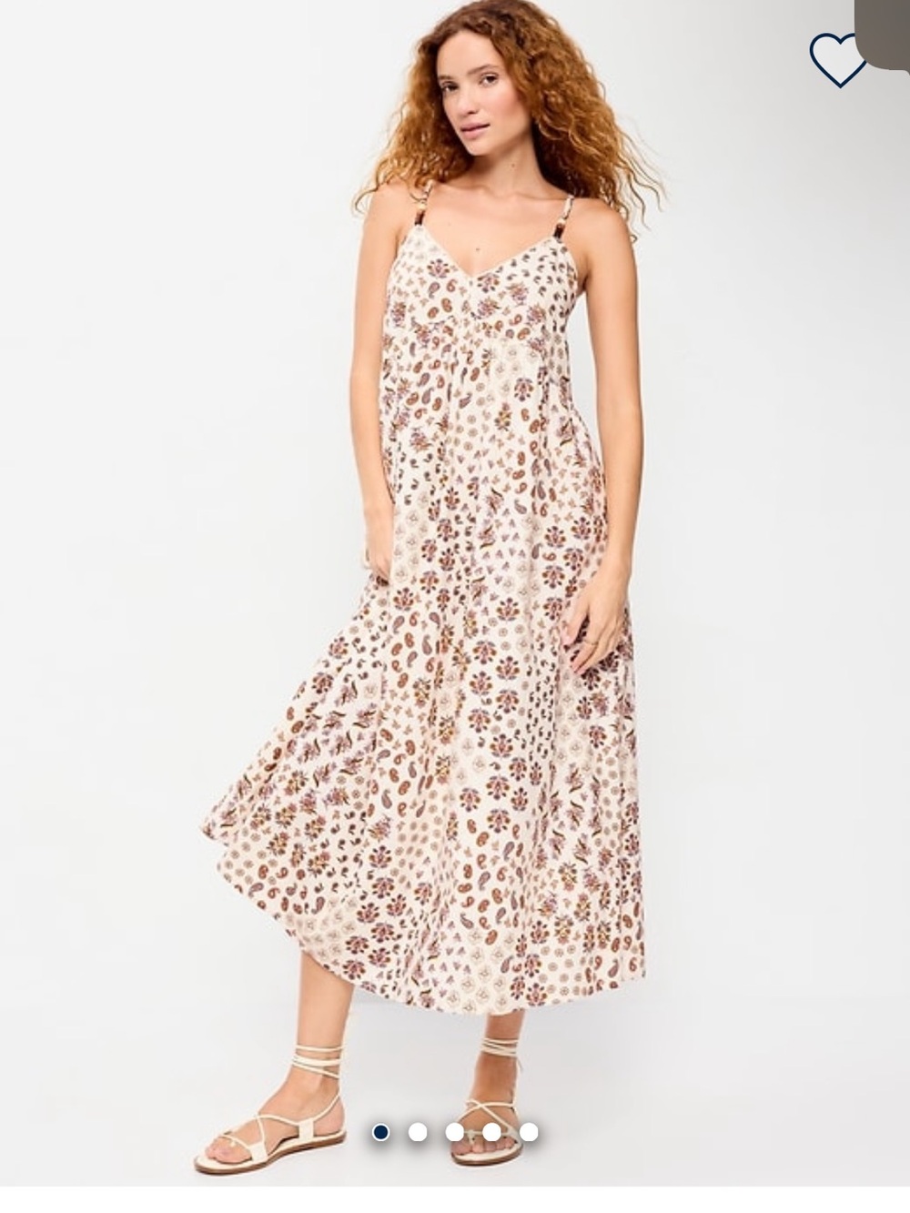 Old Navy Cream Floral Midi Dress with Brown Print